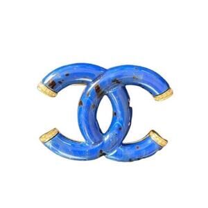 CHANEL Blue Enamel Signature Logo NWT Brooch Pin